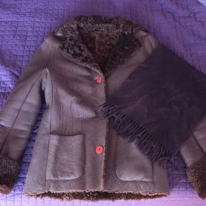 Short brown shearling winter coat